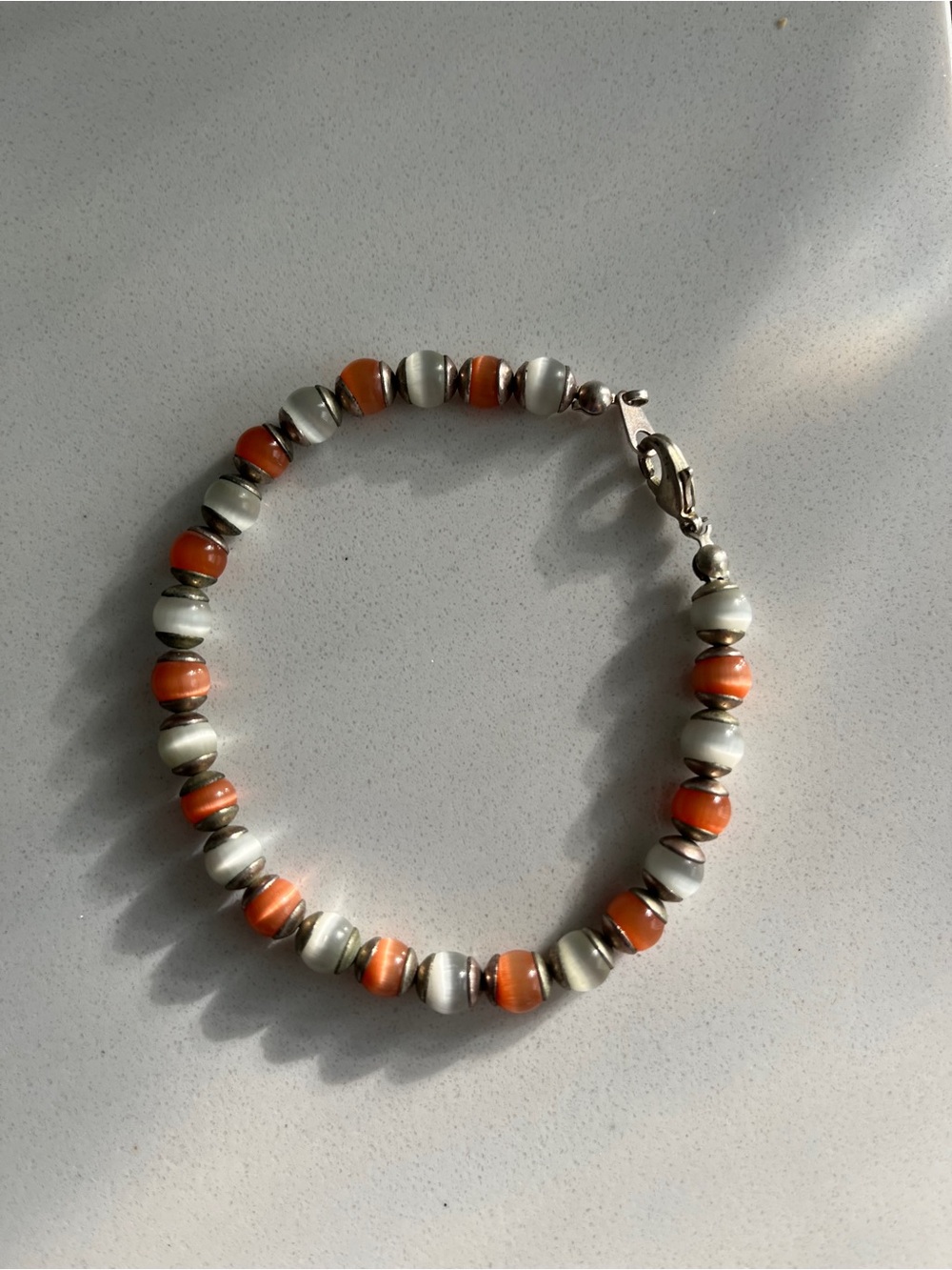 Handmade Orange and white Beaded Bracelet